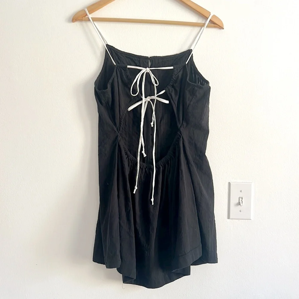 Free People Tate Tunic Black Mini Dress Open Back Lace Up NWOT